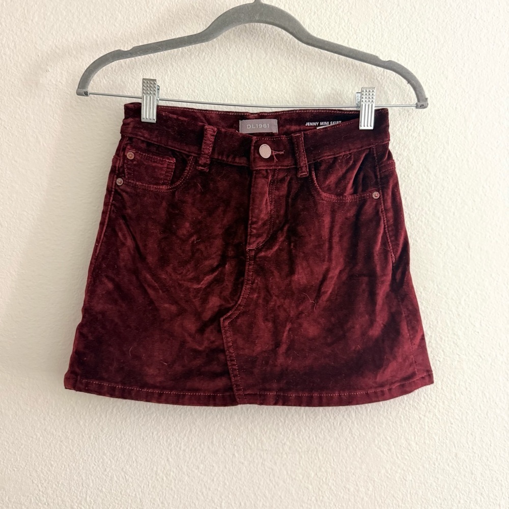 DL1961 Girls Jenny Velvet Faux Suede Button Front Mini Skirt Burgundy size 12
